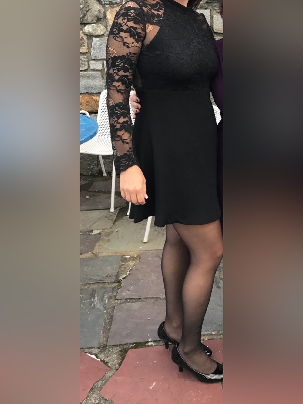 Lush Black Floral Lace Long Sleeve Fit-and-Flare Dress